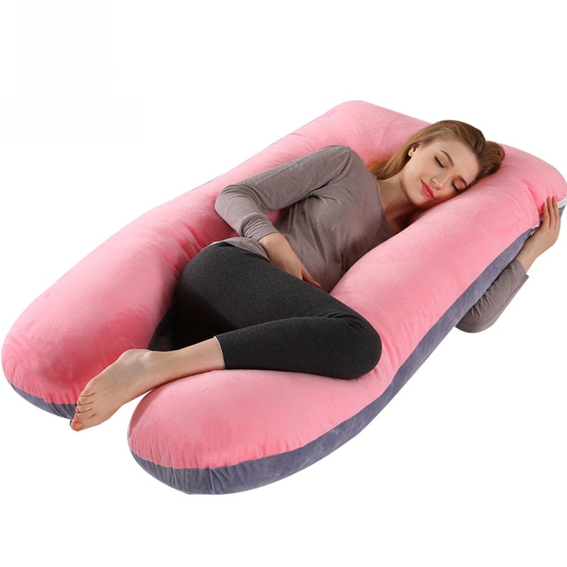 Printed U-shaped maternity pillow with lumbar support for side sleeping