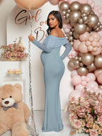 Pregnancy-friendly off-shoulder mermaid-style long-sleeve dress