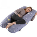 Printed U-shaped maternity pillow with lumbar support for side sleeping