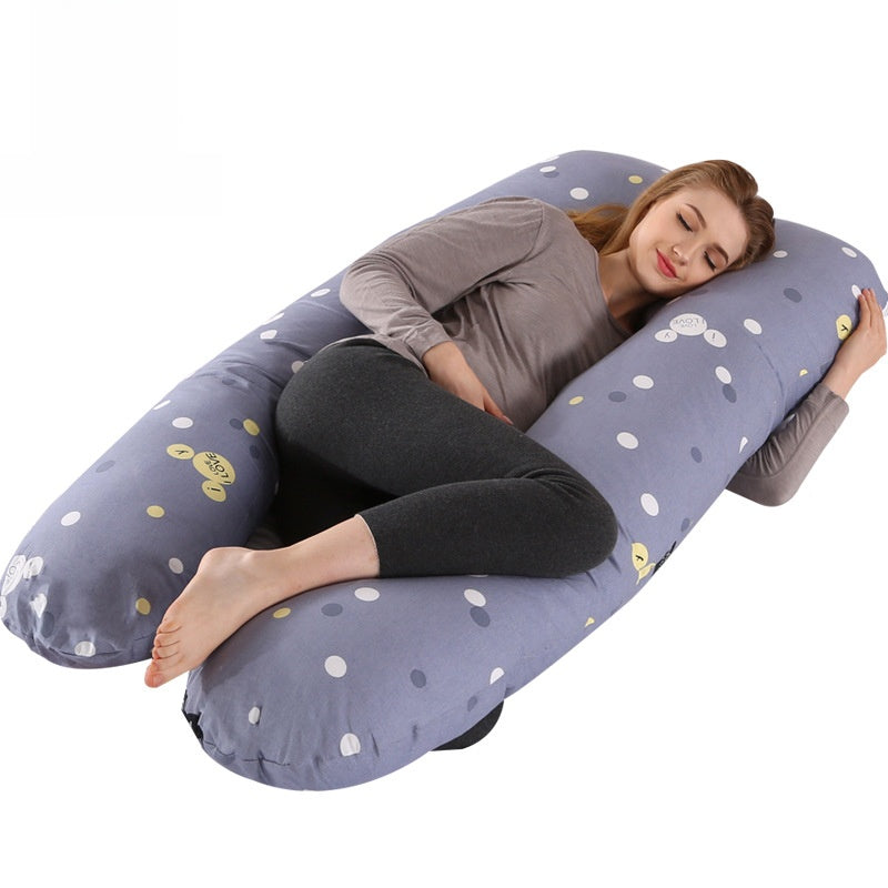 Printed U-shaped maternity pillow with lumbar support for side sleeping