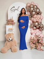 Pregnancy-friendly off-shoulder mermaid-style long-sleeve dress