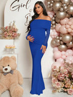 Pregnancy-friendly off-shoulder mermaid-style long-sleeve dress