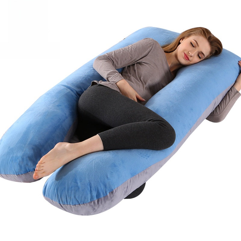 Printed U-shaped maternity pillow with lumbar support for side sleeping