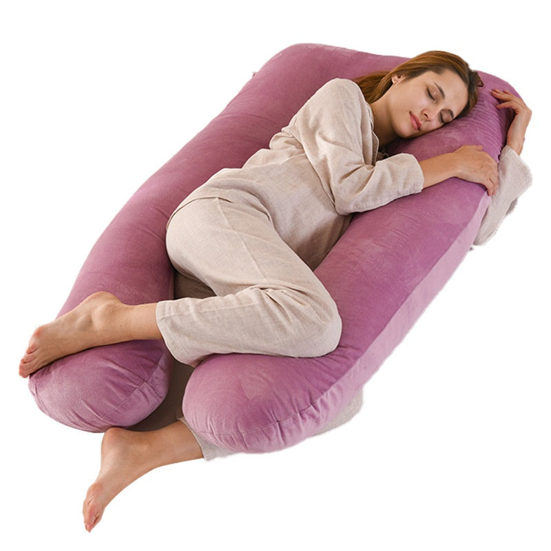 Printed U-shaped maternity pillow with lumbar support for side sleeping