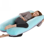 Printed U-shaped maternity pillow with lumbar support for side sleeping