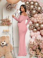 Pregnancy-friendly off-shoulder mermaid-style long-sleeve dress